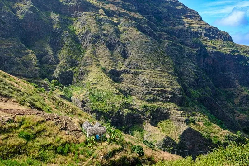 a house at the foot of a mountain at espongeiro santo antao