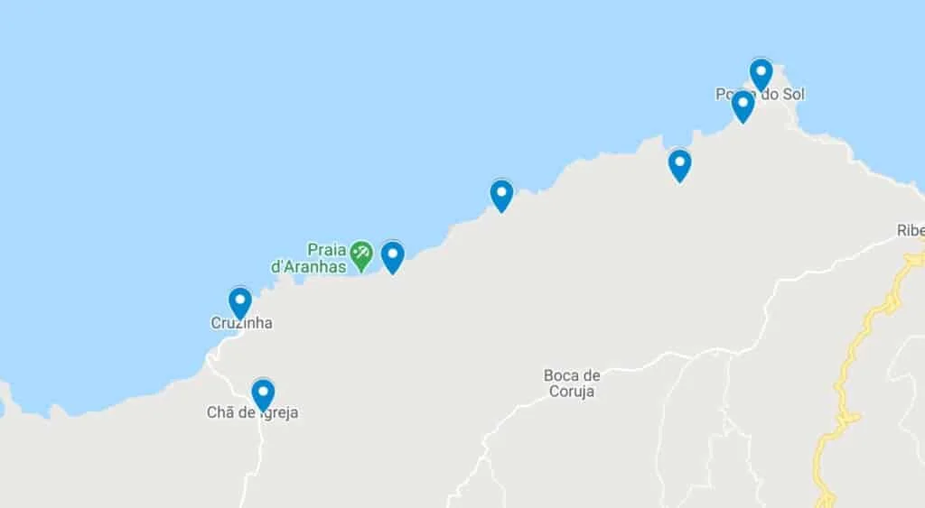 a google map for punta del sol hike with google map pins