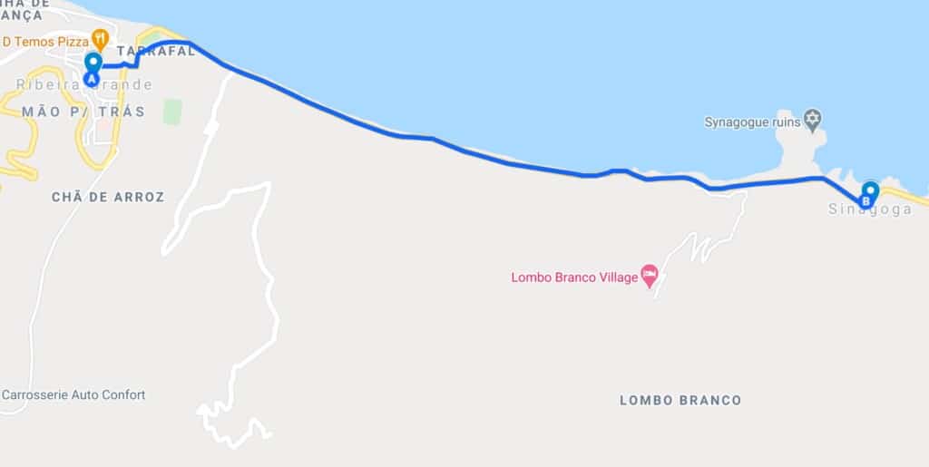 a google map screenshot of ribeira grande to sinagoga village 