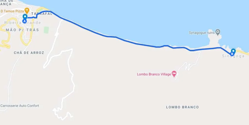 a google map screenshot of ribeira grande to sinagoga village 
