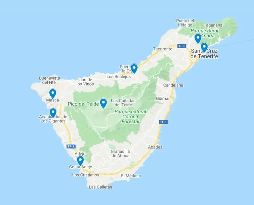 tenerife outdoor activities map