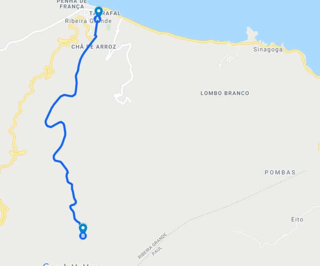 a google map of hiking to xoxo village santo antao with pins