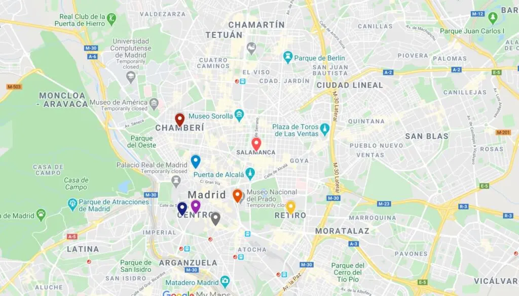 best neighborhoods in madrid, accommodation map
