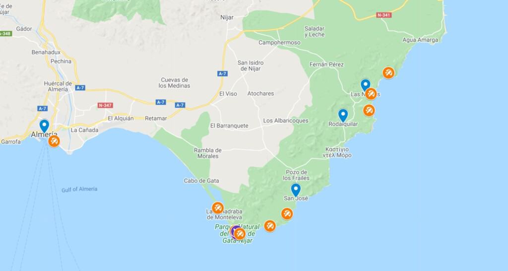 beaches in almeria map