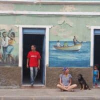 visit cape verde, discover mindelo, happy girl in mindelo, wall painting,