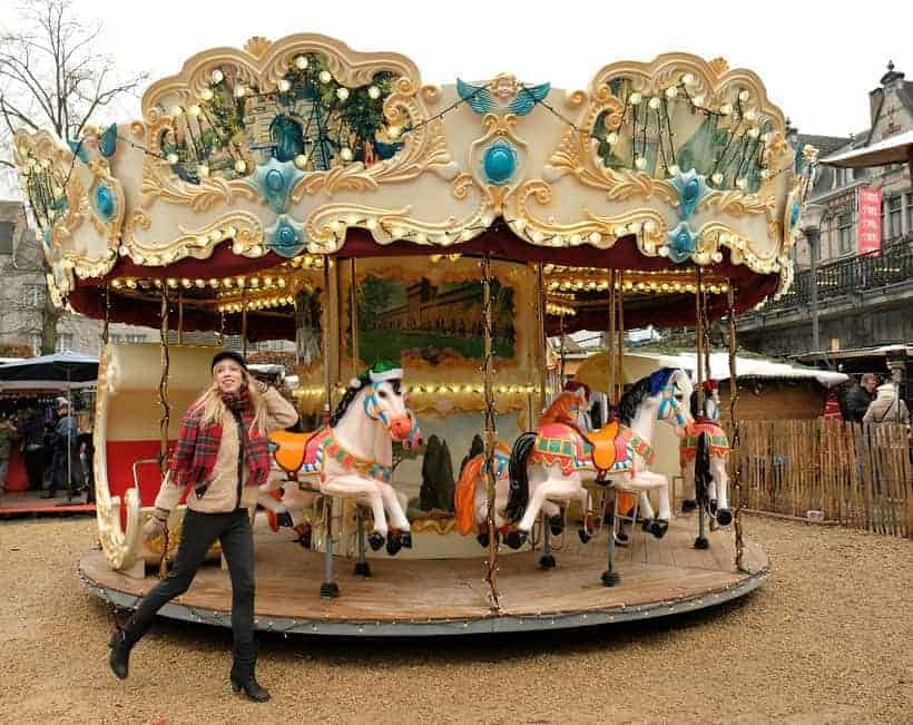 Durbuy Christmas market, Belgium, standing next to a carousel outside of the Christmas market