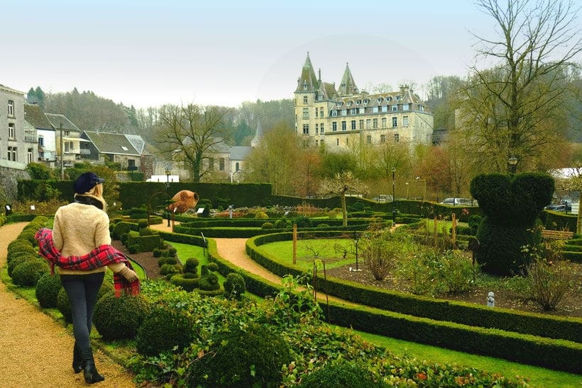 view with castle and a garden in Belgium. Where to stay in Belgium