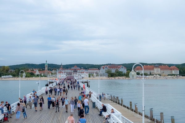 best day trips from gdansk, poland, aerial view of people walking along sopot pier