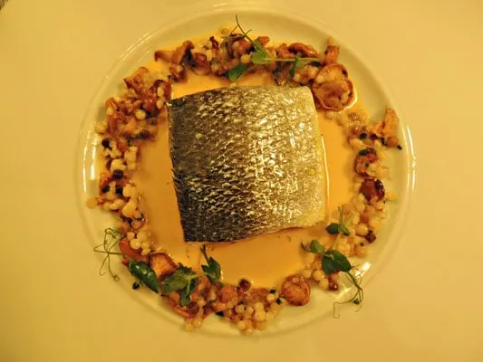 delicious belgium cuisine, plate of filleted fish surrounded by garnish