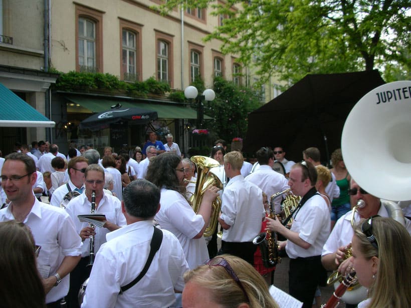 Musicians playing in the streets of echternach after the dancing procession