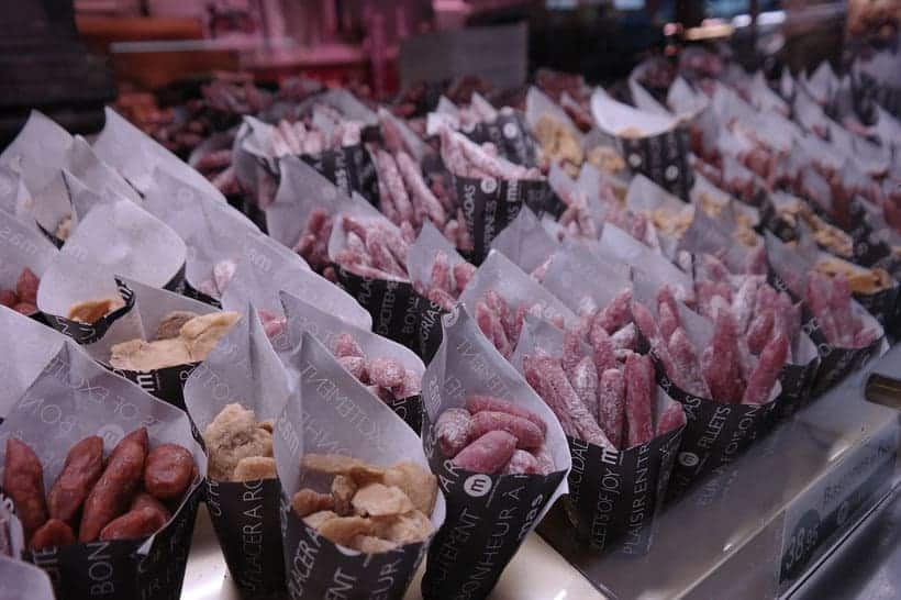 madrid traditional food, food on display at a madrid food market