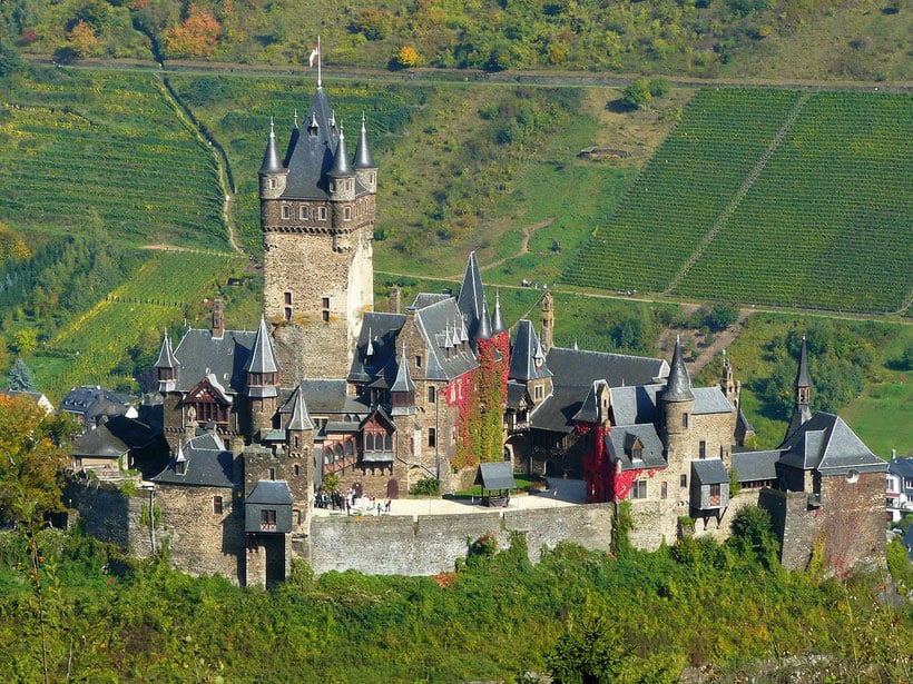 Visiting castles is one the best things to do in Mosel Valley, Germany, Aerial view of Reichsburg Cochem