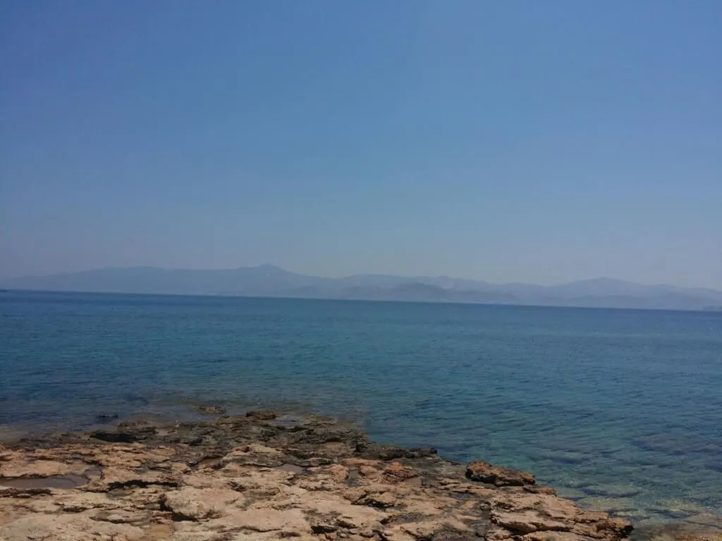 paros island activities, view over the water and mountains in the distance