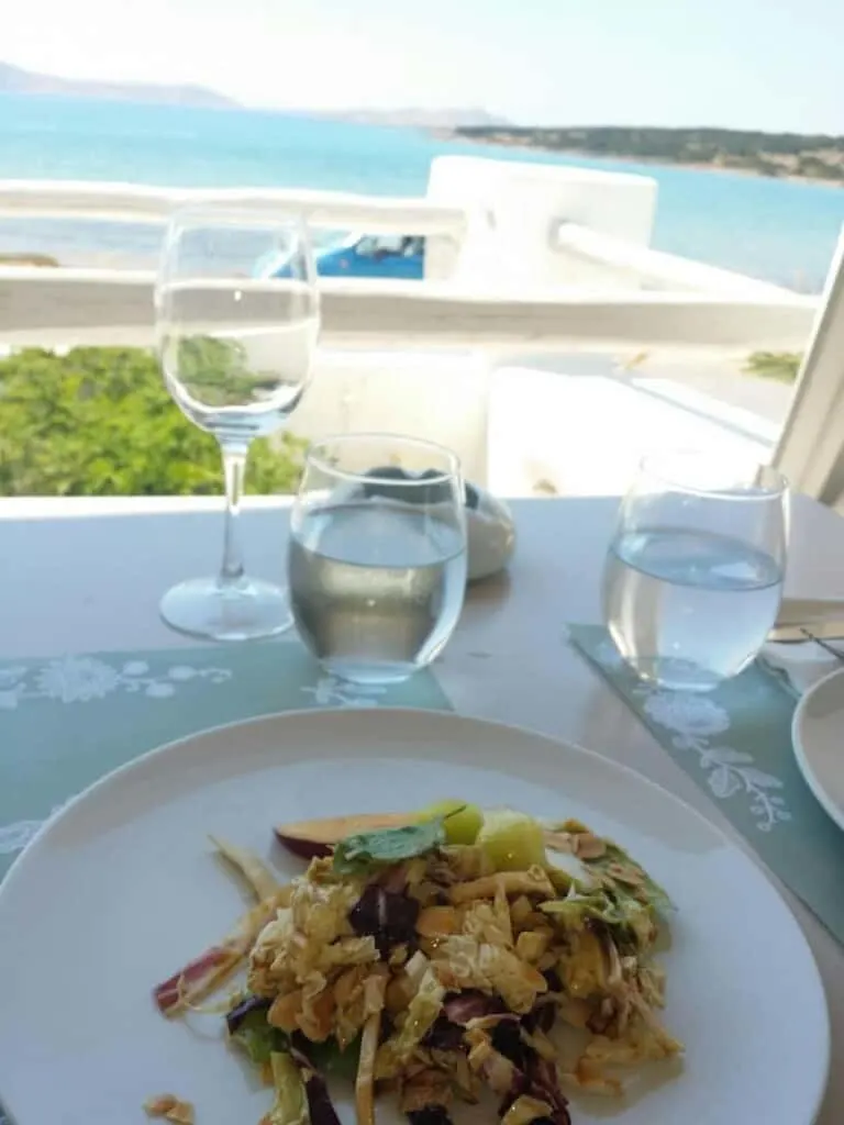 where to eat in paros, fresh salad with fruit and nuts from Siparos seaside restaurant