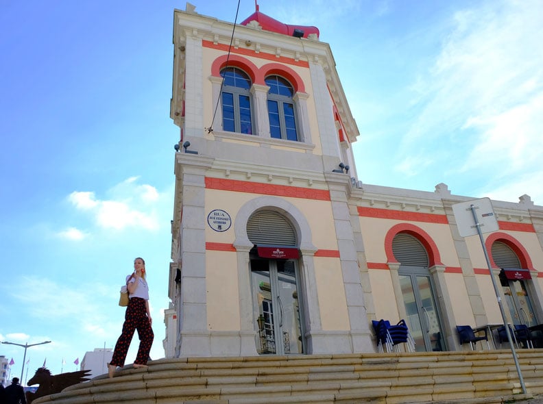 best things to do in Loule, walking up stone steps outside of covered loulé market in algarve, portugal