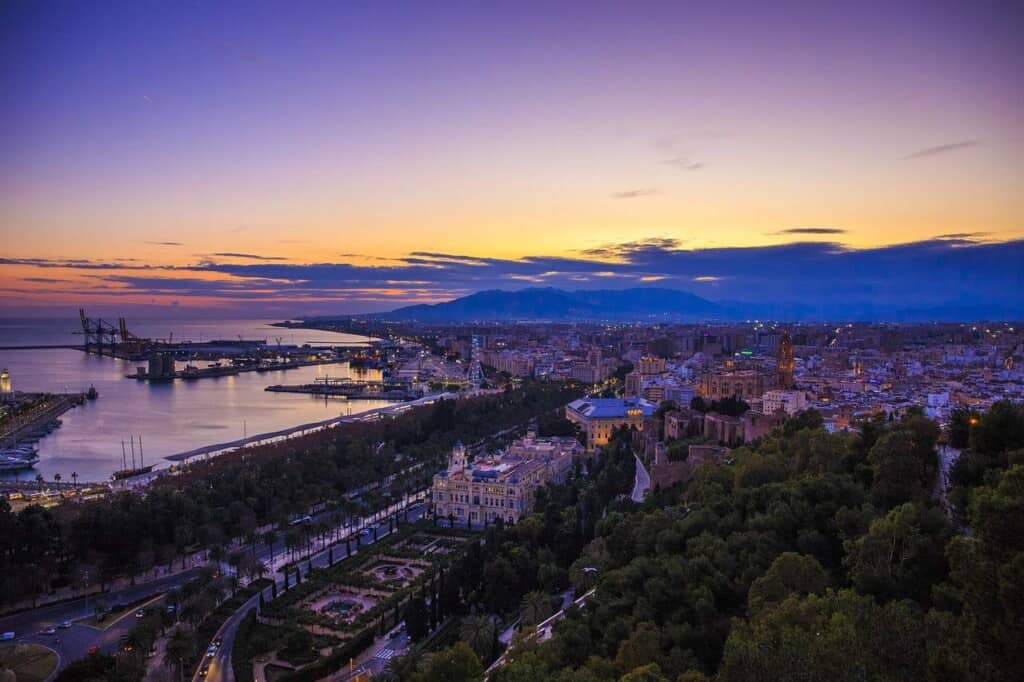 best places to visit near marbella spain, aerial view of malaga at night