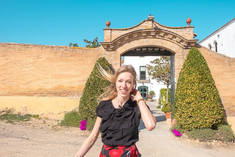 wine tour barcelona, wineries near barcelona, Cava Tasting in Ca N’Estella. clot dels oms, champagne tasting, catalonia, happy girl, travel blogger