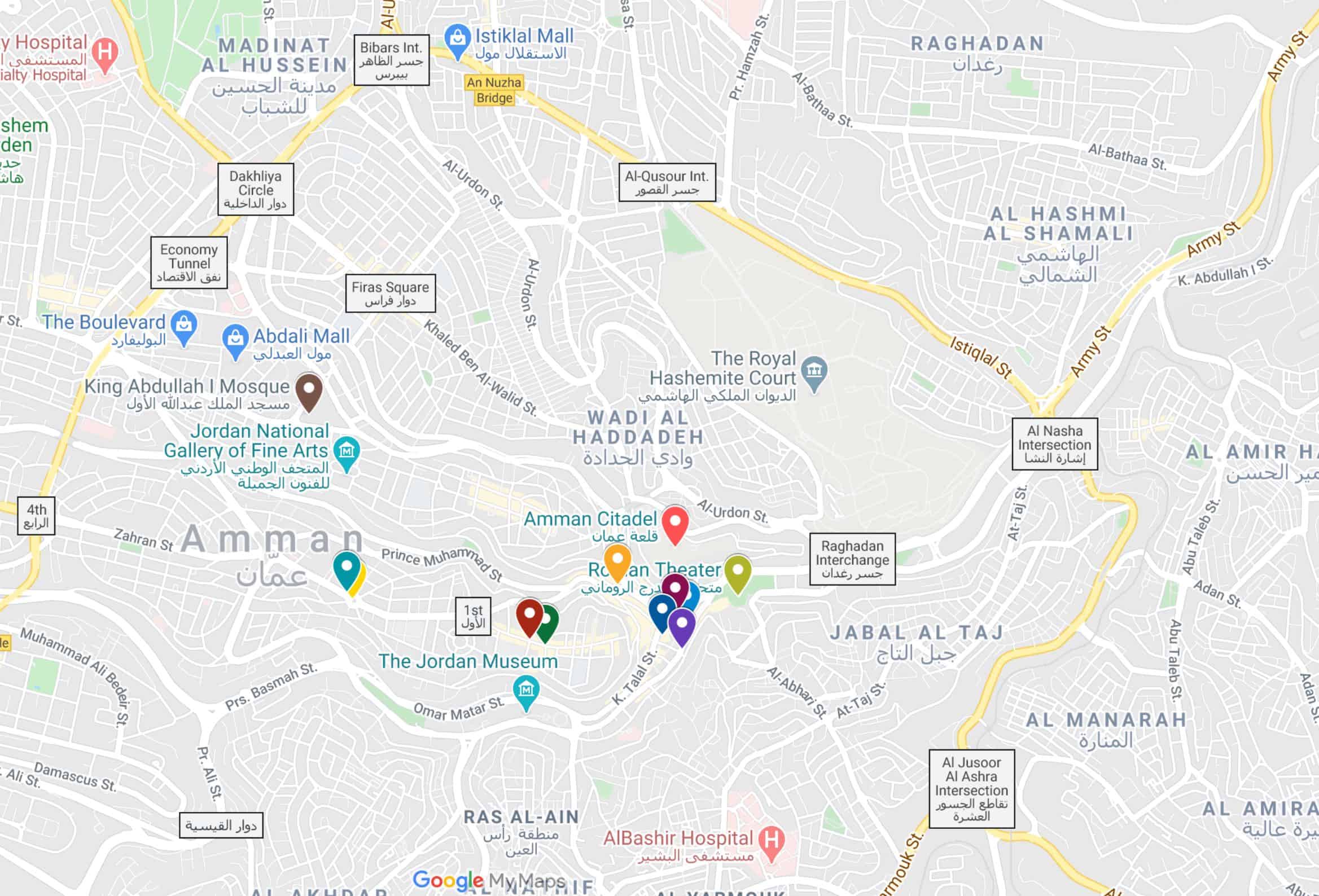 Amman Attractions Map 