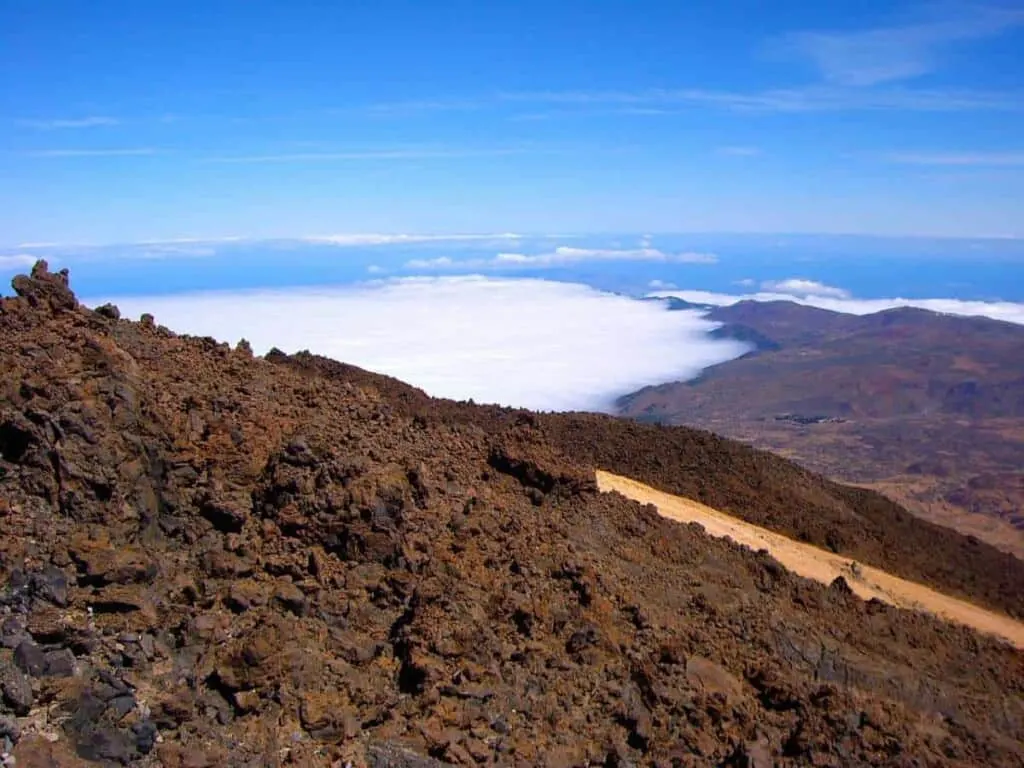 How to go to Teide Tenerife, view from Mount Teide of landscape covered by clouds