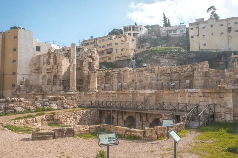 Top fun places to visit in Amman Jordan, impressive view of the Roman Nymphaeum near the pigeon market of amman