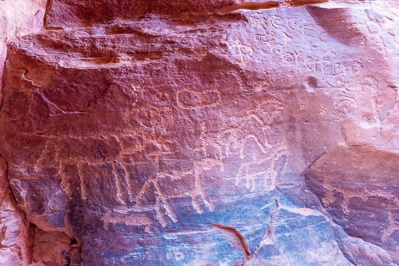 Don't leave this off of your Wadi Rum itinerary, carvings on cave wall depicting figures and camels