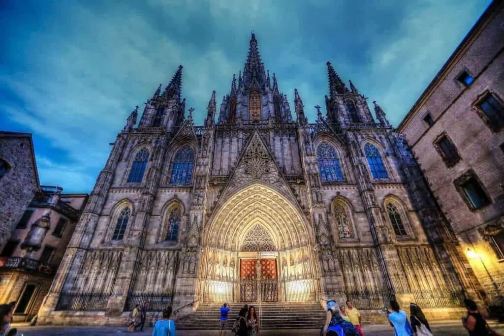 Most famous landmarks in Barcelona, the Gothic Cathedral in the Gothic Quarter