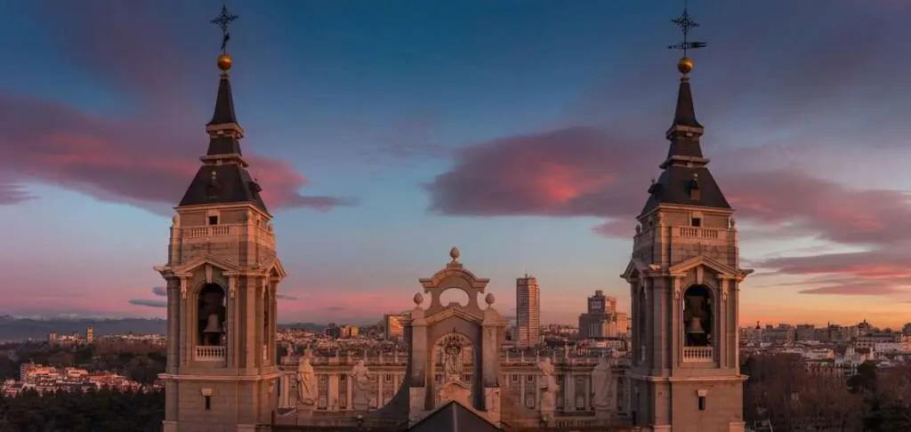 Best Places To Stay in Malasaña, Madrid, sunset view over Catedral de la Almudena