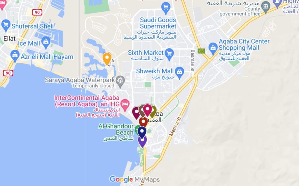 map of aqaba jordan with attractions