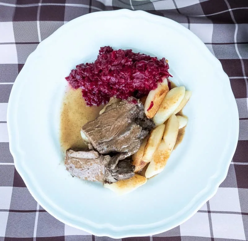 traditional polish foods from podlasie, meat with potatoes and beets