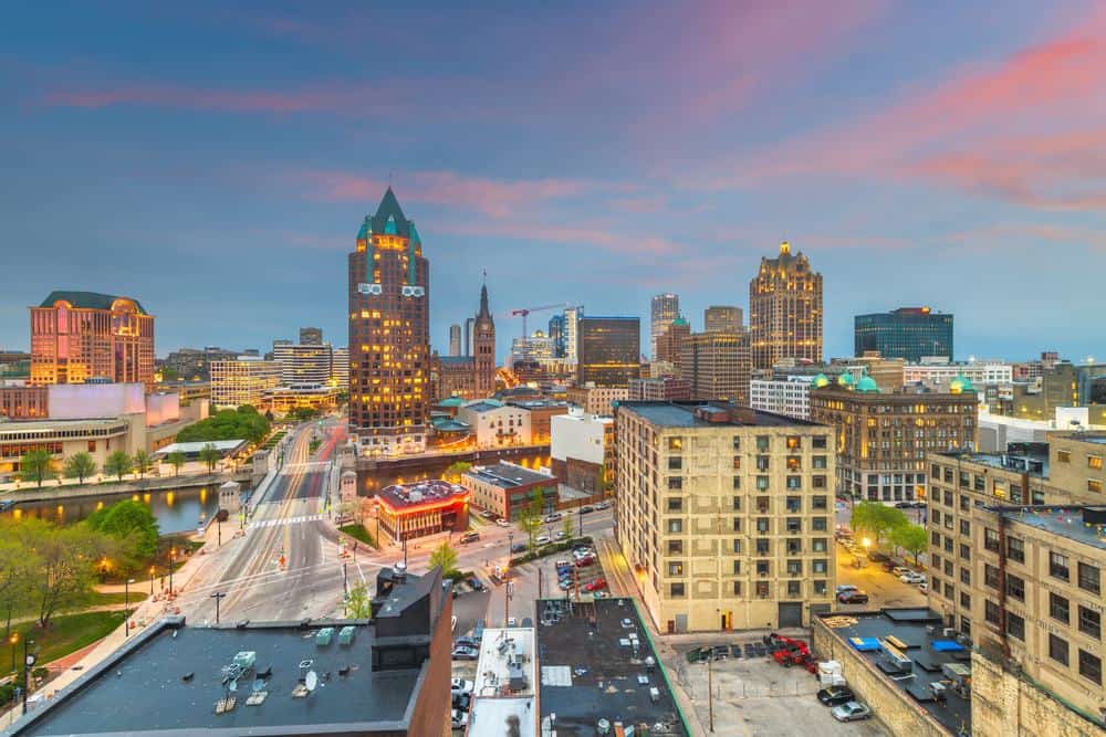 Milwaukee spring break, view of downtown Milwaukee at sunset