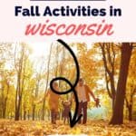 a pin with a family playing in fall in wisconsin