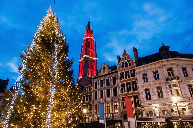 where to visit in Belgium in Christmas, Christmas on Grote Markt in Antwerp. Antwerp, Flemish Region, Belgium