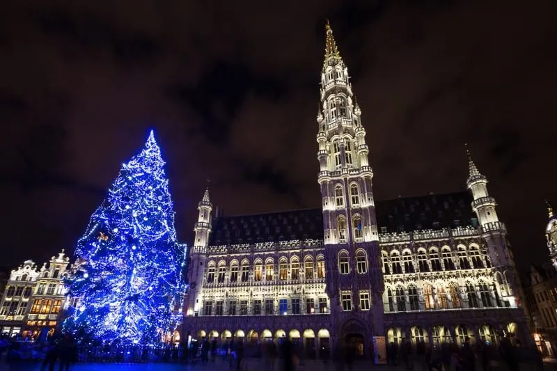 places to visit in Belgium during Christmas, Grote Markt place on a Christmas evening Brussels Belgium
