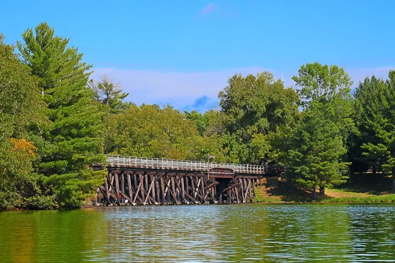 amazing northern wi hiking trails, Rustic wooden trestle across the Bearskin State Trail in Minocqua Wisconsin.