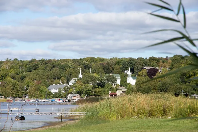 door county wisconsin in fall , a view on ephraim, Wisconsin from the lake on a cloudy day