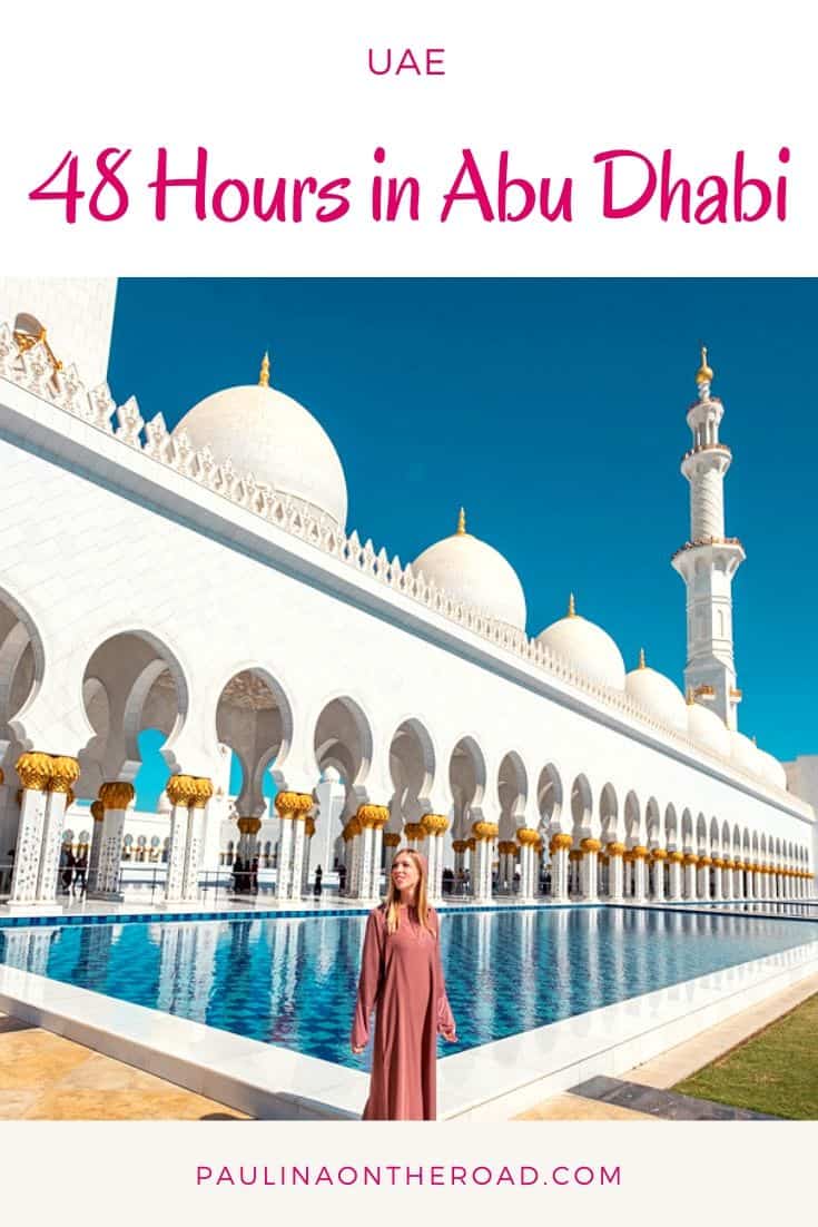 2 Days in Abu Dhabi? An Abu Dhabi Itinerary to spend 48 Hours in the capital of UAE including mosque, Ferrari World and desert safari. Spend the perfect weekend in Abu Dhabi. #abudhabi #uae #abudhabilayover #desertsafari #visitabudhabi #mosque #48hours #2days #citytravel