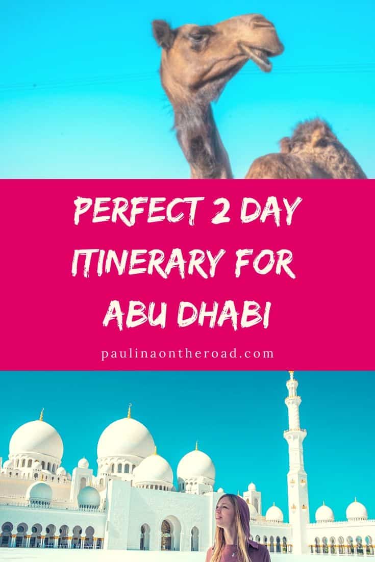 2 Days in Abu Dhabi? An Abu Dhabi Itinerary to spend 48 Hours in the capital of UAE including mosque, Ferrari World and desert safari. Spend the perfect weekend in Abu Dhabi. #abudhabi #uae #abudhabilayover #desertsafari #visitabudhabi #mosque #48hours #2days #citytravel