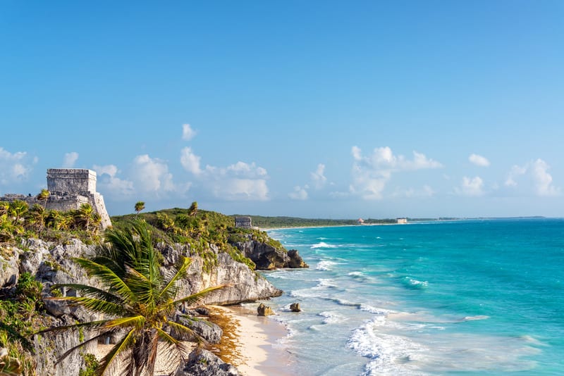 best beaches in riviera maya, palm trees, tulum beach, hotels, resorts