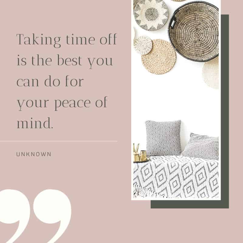 Taking time off is the best you can do for your peace of mind; a wall decorated with circular objects and a bed