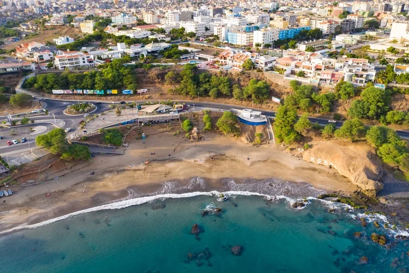 Things to do in Santiago Island, Cape Verde, Aerial view of Kebra Kanela - Quebra Canela beach in Praia.