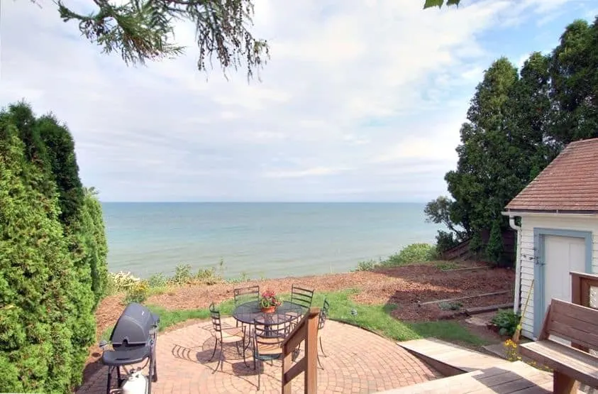 Romantic Cabins in Wisconsin, Rear deck, yard and Lake Michigan view!