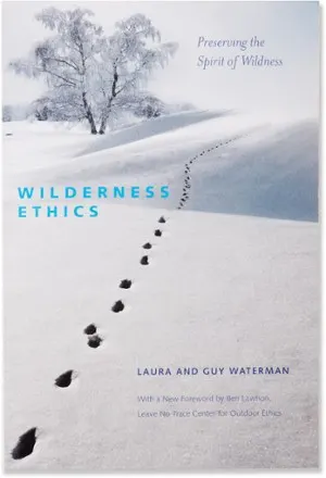 Wilderness Ethics book cover, footsteps on the snow with a tree at the back