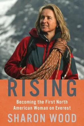 Mountaineers Books Rising book cover featuring a half-body shot of woman with hiking gear