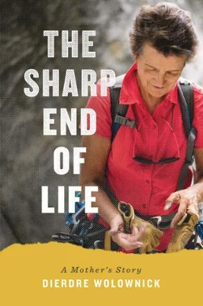 the sharp end of life outdoor adventure book cover with a half body shot of a women hiker