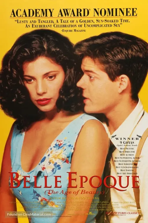 Discover the best films about spain, Movie poster of Belle Epoque with man looking at woman as the woman looks down in disbelief