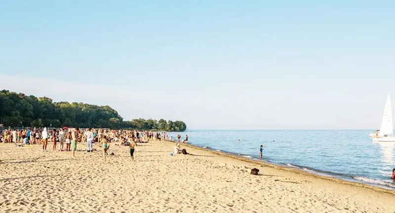 Best City Beaches in Wisconsin, View of Bradford Beach with People are enjoying a holiday on the beach