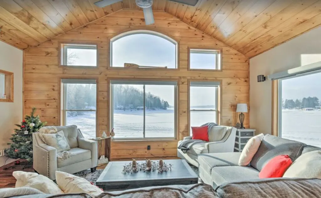 romantic winter cabins in wisconsin, inside view of Eagles Nest Northwoods Retreat – Wisconsin Dells
