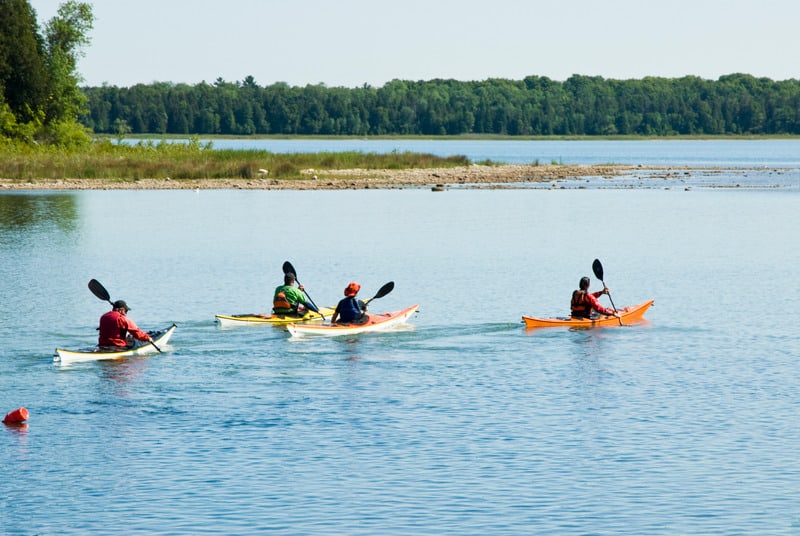 best beaches in Wisconsin for watersports,  kayaking at the annual Door County Kayak Symposium at Rowleys Bay Wisconsin. summer 2007