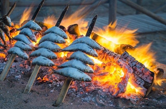 popular Food from Southern Spain, Espetos - Sardine skewers dish
