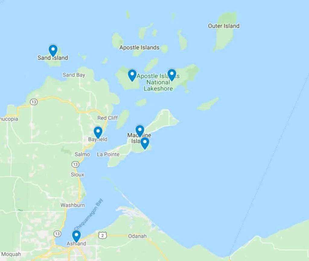 apostle island map, bayfield wisconsin